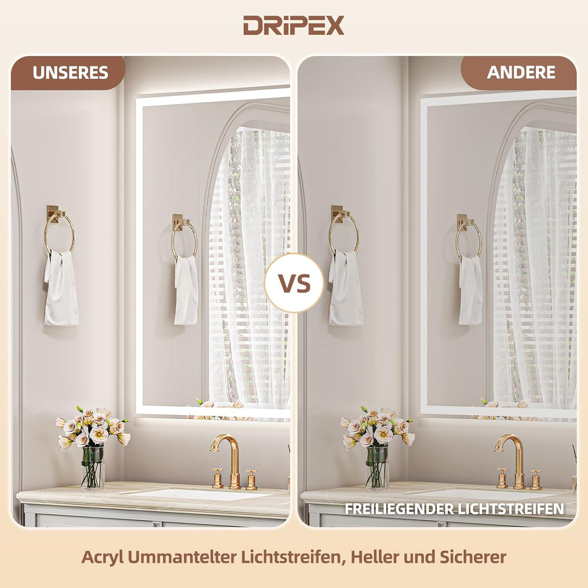Bathroom Mirror, LED Bathroom Mirror, Memory Function, Touch Switch, Push Button, Dimmable, 3 Light Colours, Adjustable Bathroom Mirror with Lighting, Bathroom Mirror with Wall Mirror, Anti-Fog, 60 x - Carlat