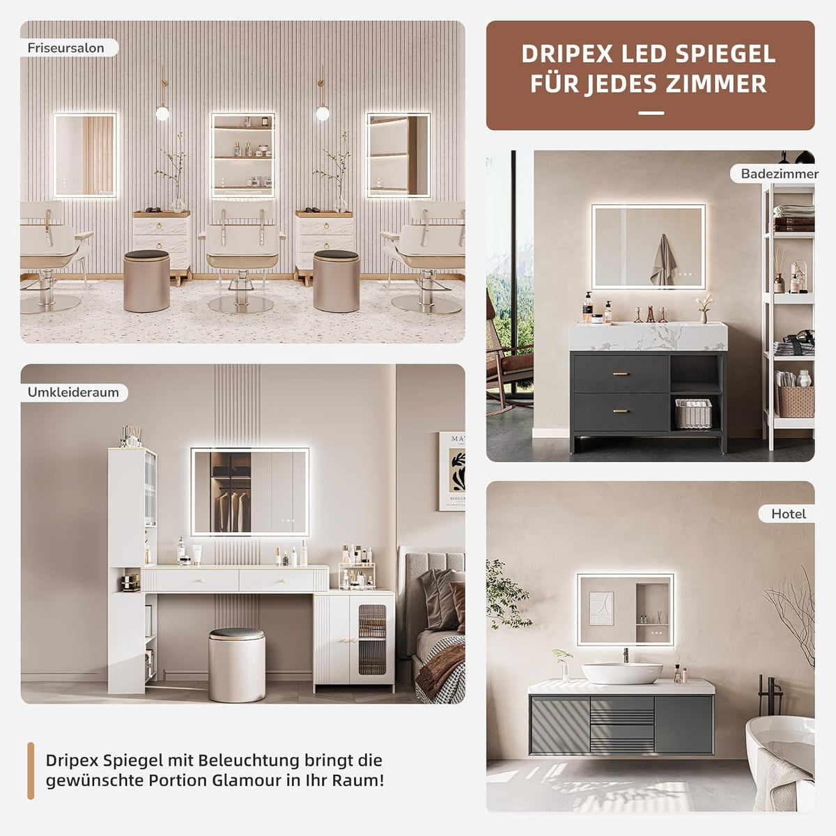 Bathroom Mirror, LED Bathroom Mirror, Memory Function, Touch Switch, Push Button, Dimmable, 3 Light Colours, Adjustable Bathroom Mirror with Lighting, Bathroom Mirror with Wall Mirror, Anti-Fog, 60 x - Carlat