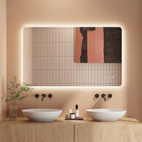 Bathroom Mirror LED Bathroom Mirror, Rectangular, Touch Switch, Dimmable, 3 Light Colours, Adjustable Bathroom Mirror with Lighting, Vertical, Horizontal Mounting, Wall Mirror with Light, Anti-Fog, 60 - Carlat