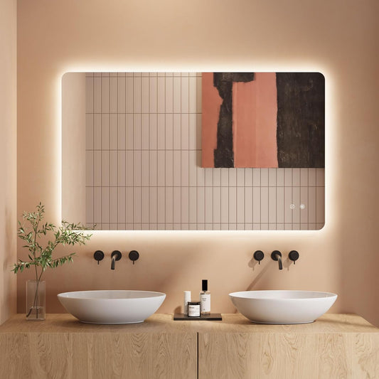 Bathroom Mirror LED Bathroom Mirror, Rectangular, Touch Switch, Dimmable, 3 Light Colours, Adjustable Bathroom Mirror with Lighting, Vertical, Horizontal Mounting, Wall Mirror with Light, Anti-Fog, 60 - Carlat