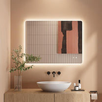 Bathroom Mirror LED Bathroom Mirror, Rectangular, Touch Switch, Dimmable, 3 Light Colours, Adjustable Bathroom Mirror with Lighting, Vertical, Horizontal Mounting, Wall Mirror with Light, Anti-Fog, 60 - Carlat