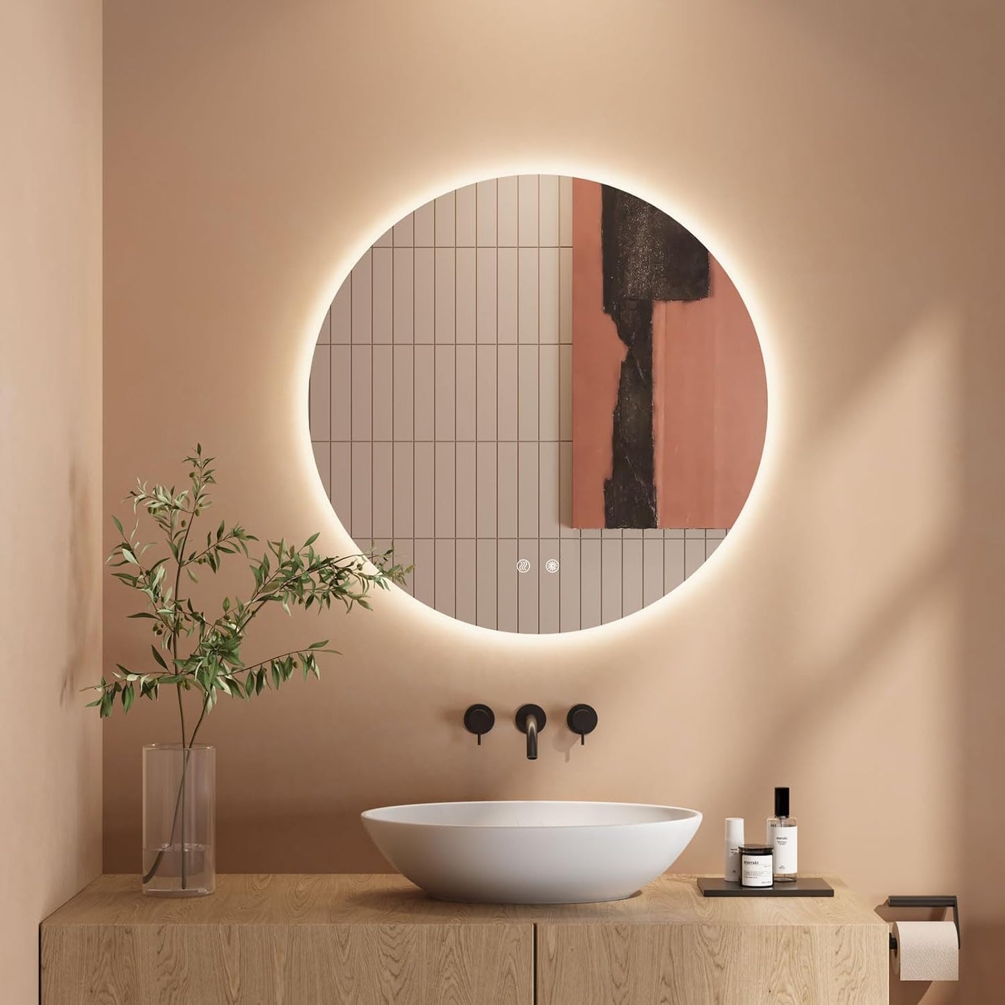 Bathroom Mirror LED Bathroom Mirror, Rectangular, Touch Switch, Dimmable, 3 Light Colours, Adjustable Bathroom Mirror with Lighting, Vertical, Horizontal Mounting, Wall Mirror with Light, Anti-Fog, 60 - Carlat