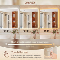Bathroom Mirror LED Bathroom Mirror, Rectangular, Touch Switch, Dimmable, 3 Light Colours, Adjustable Bathroom Mirror with Lighting, Vertical, Horizontal Mounting, Wall Mirror with Light, Anti-Fog, 60 - Carlat
