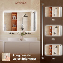 Bathroom Mirror LED Bathroom Mirror, Rectangular, Touch Switch, Dimmable, 3 Light Colours, Adjustable Bathroom Mirror with Lighting, Vertical, Horizontal Mounting, Wall Mirror with Light, Anti-Fog, 60 - Carlat