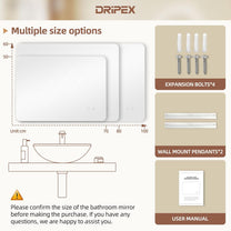 Bathroom Mirror LED Bathroom Mirror, Rectangular, Touch Switch, Dimmable, 3 Light Colours, Adjustable Bathroom Mirror with Lighting, Vertical, Horizontal Mounting, Wall Mirror with Light, Anti-Fog, 60 - Carlat