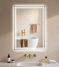 Bathroom Mirror with Lighting 40 x 60 cm - Bathroom Mirror LED - Bathroom Mirror with Anti-Fog Touch Switch Dimmable 3 Light Colours Anti-Fog Wall Mirror IP44 LED Mirror Bathroom Horizontal / Vertical - Carlat