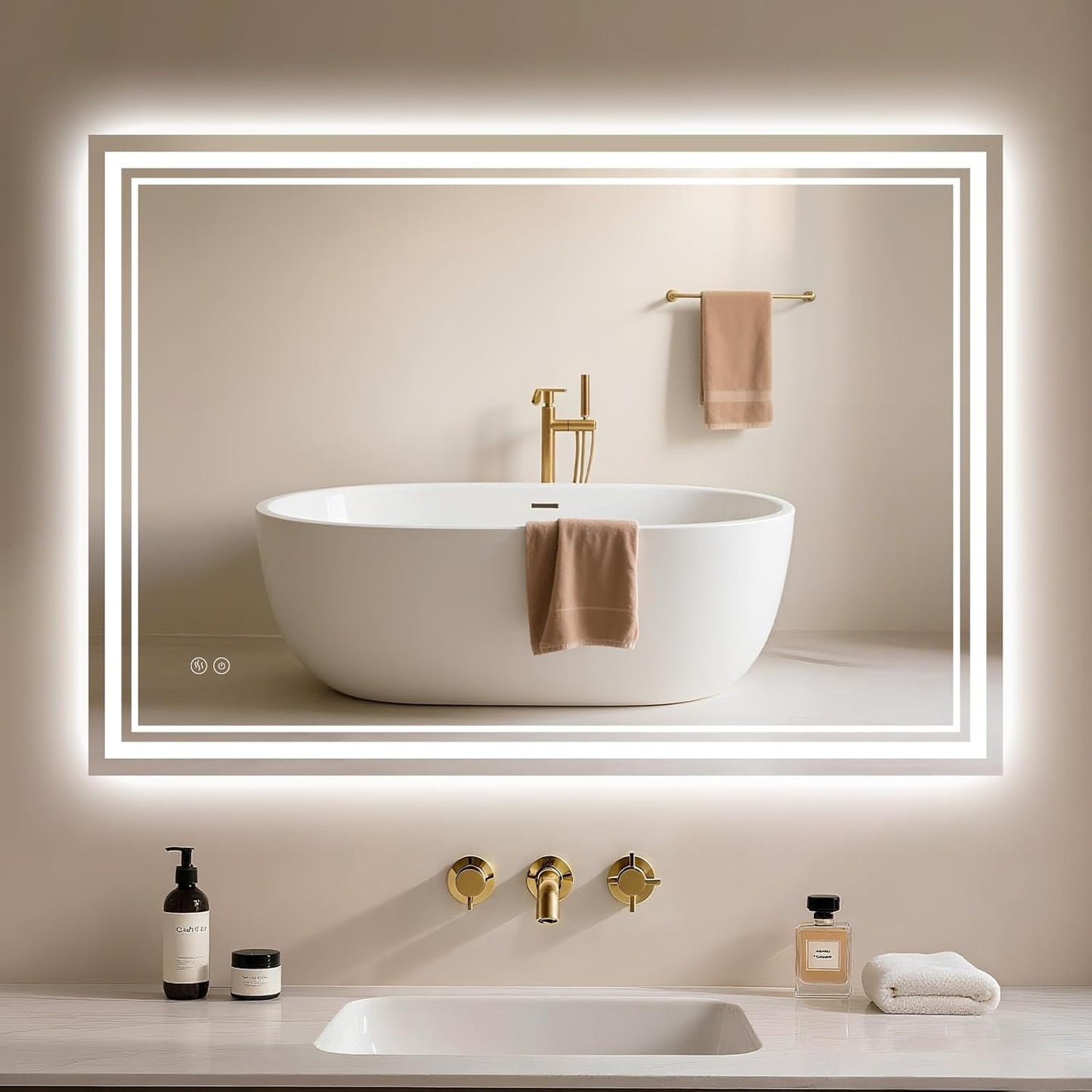 Bathroom Mirror with Lighting 40 x 60 cm - Bathroom Mirror LED - Bathroom Mirror with Anti-Fog Touch Switch Dimmable 3 Light Colours Anti-Fog Wall Mirror IP44 LED Mirror Bathroom Horizontal / Vertical - Carlat