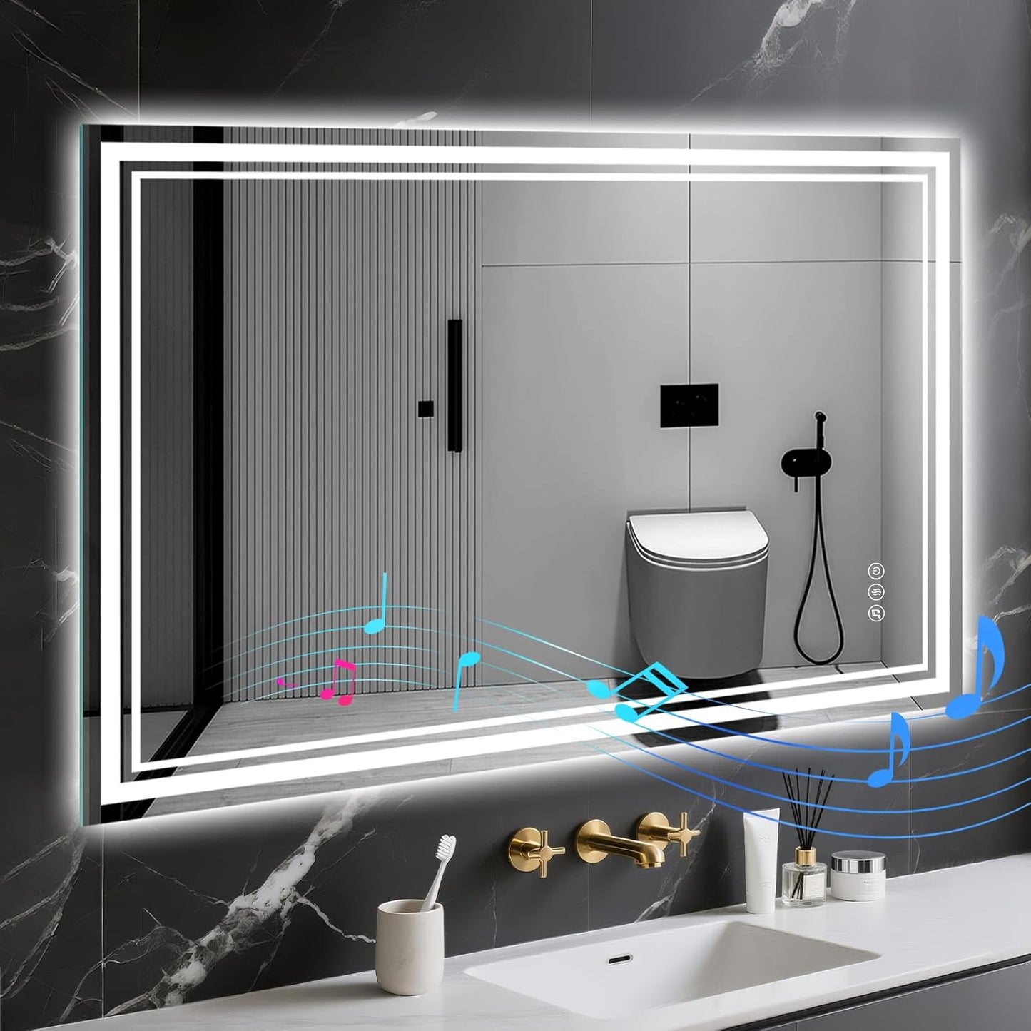 Bathroom Mirror with Lighting 40 x 60 cm - Bathroom Mirror LED - Bathroom Mirror with Anti-Fog Touch Switch Dimmable 3 Light Colours Anti-Fog Wall Mirror IP44 LED Mirror Bathroom Horizontal / Vertical - Carlat