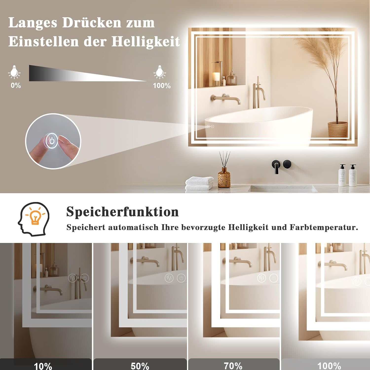 Bathroom Mirror with Lighting 40 x 60 cm - Bathroom Mirror LED - Bathroom Mirror with Anti-Fog Touch Switch Dimmable 3 Light Colours Anti-Fog Wall Mirror IP44 LED Mirror Bathroom Horizontal / Vertical - Carlat