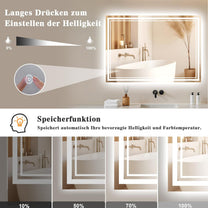 Bathroom Mirror with Lighting 40 x 60 cm - Bathroom Mirror LED - Bathroom Mirror with Anti-Fog Touch Switch Dimmable 3 Light Colours Anti-Fog Wall Mirror IP44 LED Mirror Bathroom Horizontal / Vertical - Carlat