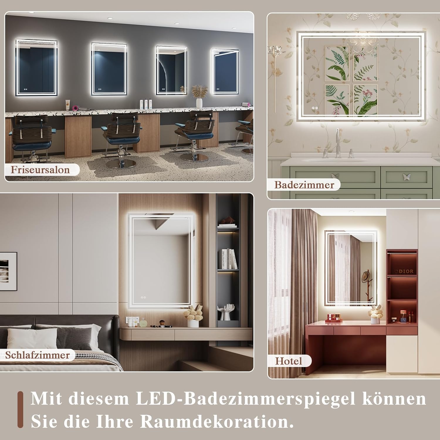 Bathroom Mirror with Lighting 40 x 60 cm - Bathroom Mirror LED - Bathroom Mirror with Anti-Fog Touch Switch Dimmable 3 Light Colours Anti-Fog Wall Mirror IP44 LED Mirror Bathroom Horizontal / Vertical - Carlat