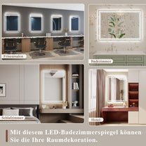 Bathroom Mirror with Lighting 40 x 60 cm - Bathroom Mirror LED - Bathroom Mirror with Anti-Fog Touch Switch Dimmable 3 Light Colours Anti-Fog Wall Mirror IP44 LED Mirror Bathroom Horizontal / Vertical - Carlat