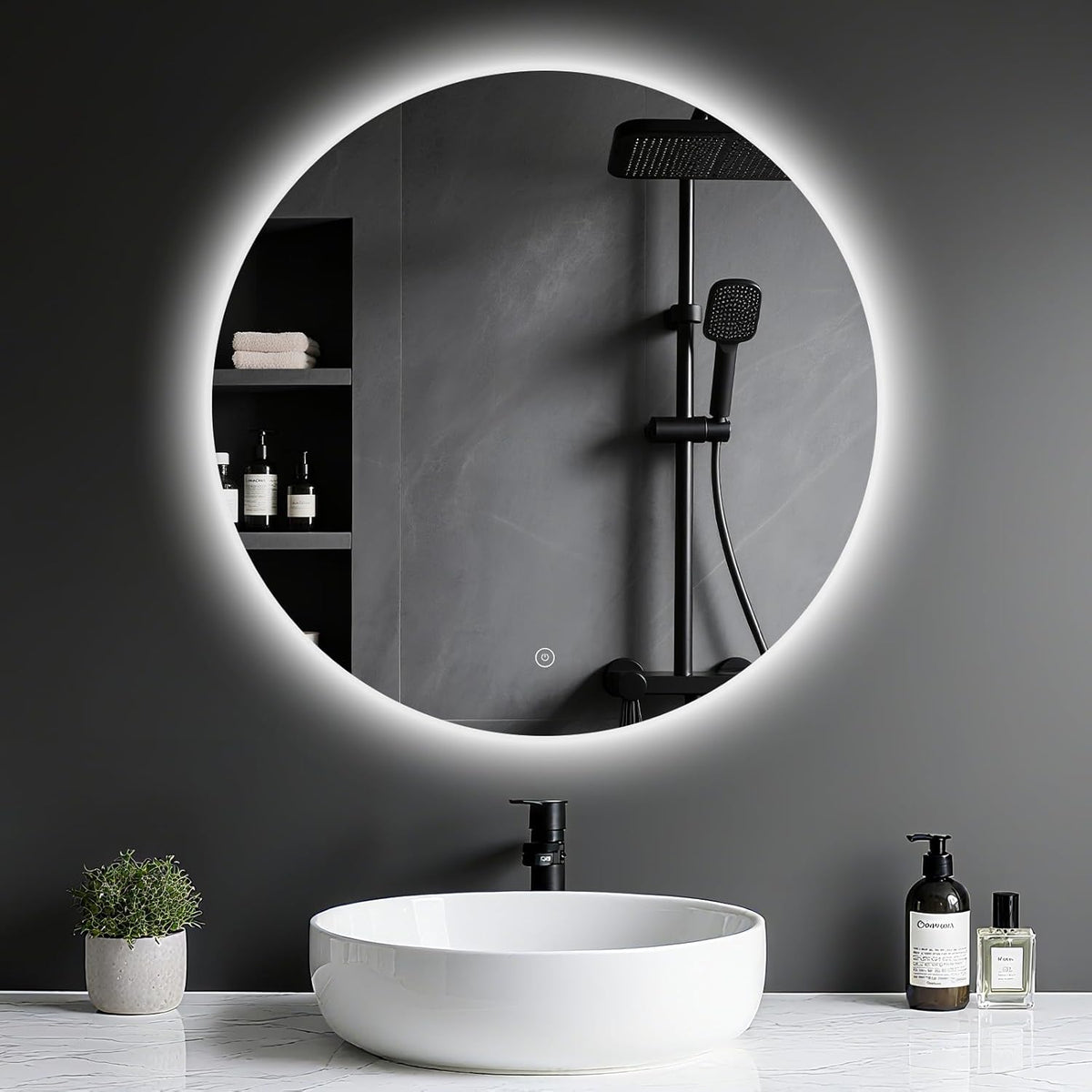 Bathroom Mirror with Lighting - Bathroom Mirror LED with Anti-Fog, Touch Switch, Dimmable, 3 Light Colours, Memory Function, Bathroom Mirror Explosion Protection Wall Mirror - Round 60 cm - Carlat