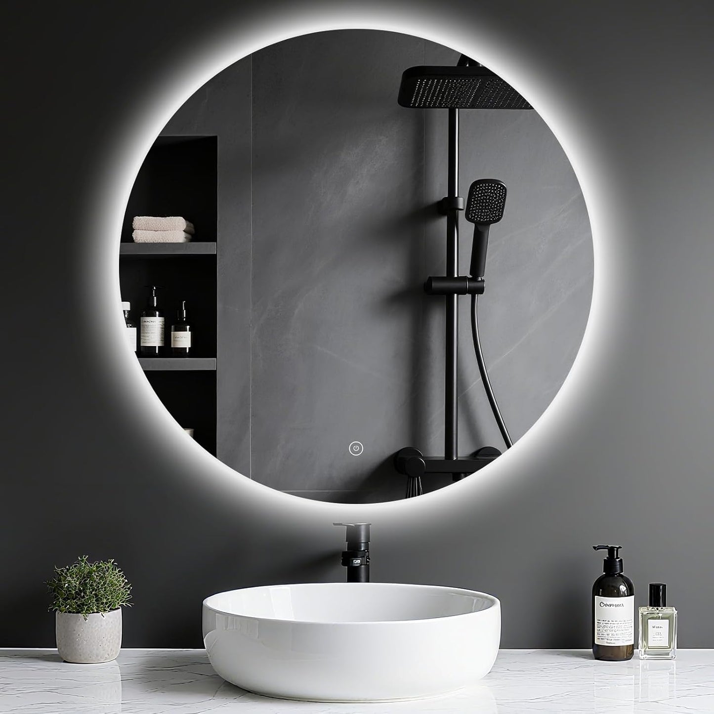 Bathroom Mirror with Lighting - Bathroom Mirror LED with Anti-Fog, Touch Switch, Dimmable, 3 Light Colours, Memory Function, Bathroom Mirror Explosion Protection Wall Mirror - Round 60 cm - Carlat