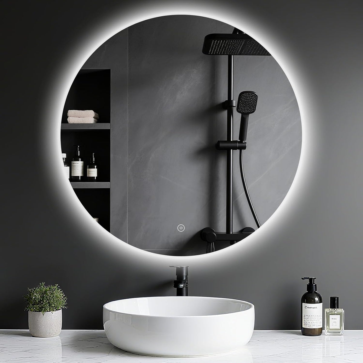 Bathroom Mirror with Lighting - Bathroom Mirror LED with Anti-Fog, Touch Switch, Dimmable, 3 Light Colours, Memory Function, Bathroom Mirror Explosion Protection Wall Mirror - Round 60 cm - Carlat