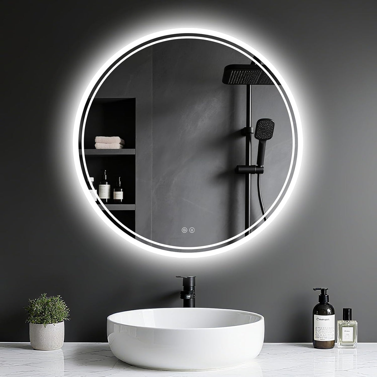 Bathroom Mirror with Lighting - Bathroom Mirror LED with Anti-Fog, Touch Switch, Dimmable, 3 Light Colours, Memory Function, Bathroom Mirror Explosion Protection Wall Mirror - Round 60 cm - Carlat