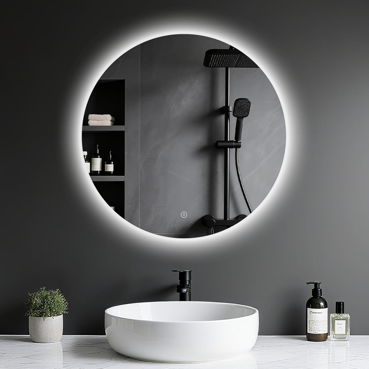 Bathroom Mirror with Lighting - Bathroom Mirror LED with Anti-Fog, Touch Switch, Dimmable, 3 Light Colours, Memory Function, Bathroom Mirror Explosion Protection Wall Mirror - Round 60 cm - Carlat