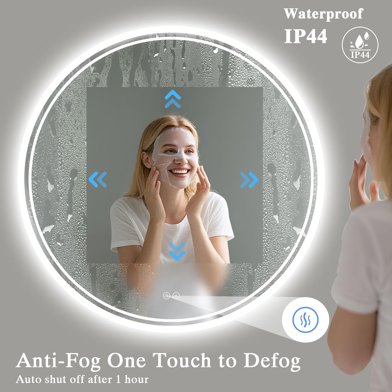 Bathroom Mirror with Lighting - Bathroom Mirror LED with Anti-Fog, Touch Switch, Dimmable, 3 Light Colours, Memory Function, Bathroom Mirror Explosion Protection Wall Mirror - Round 60 cm - Carlat