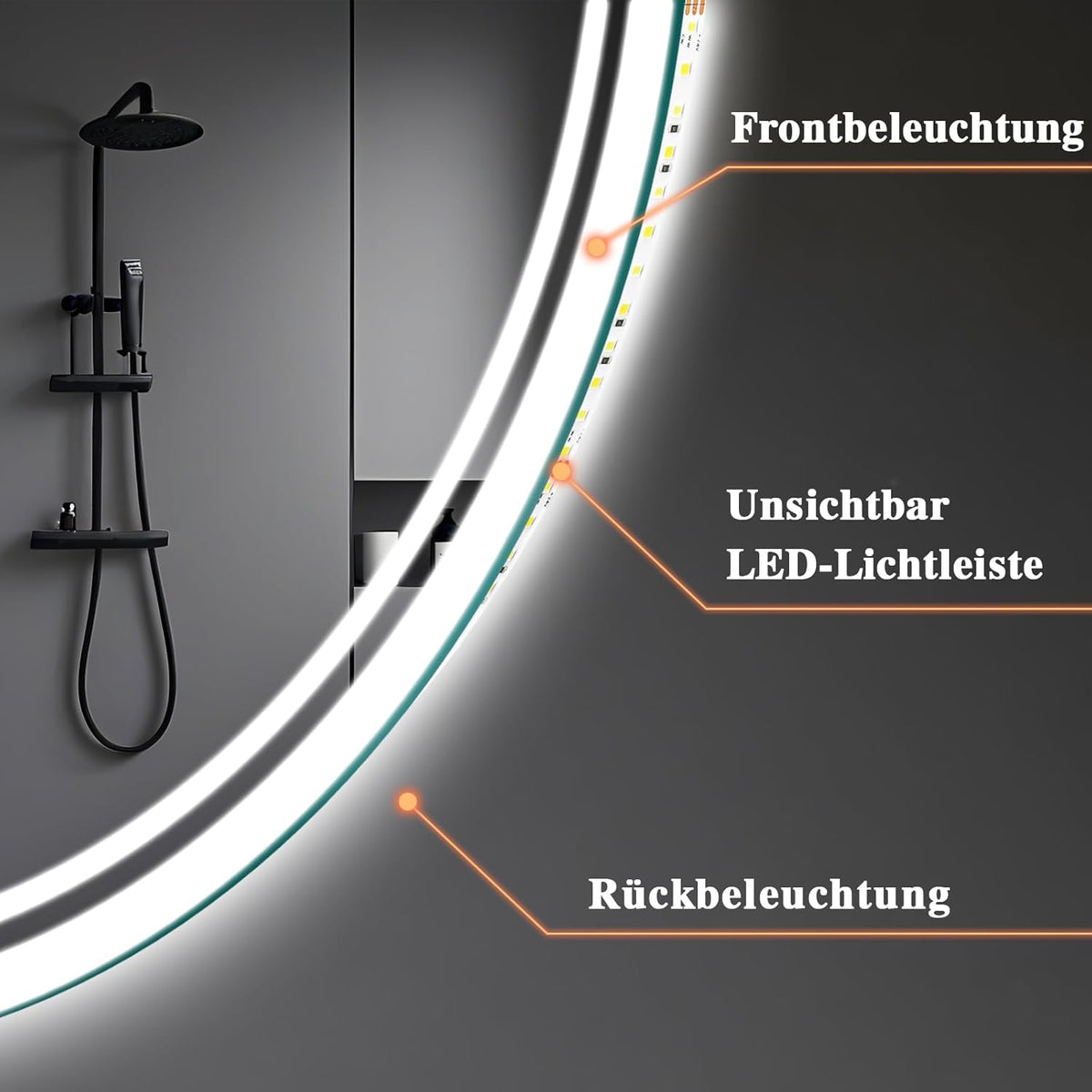 Bathroom Mirror with Lighting - Bathroom Mirror LED with Anti-Fog, Touch Switch, Dimmable, 3 Light Colours, Memory Function, Bathroom Mirror Explosion Protection Wall Mirror - Round 60 cm - Carlat