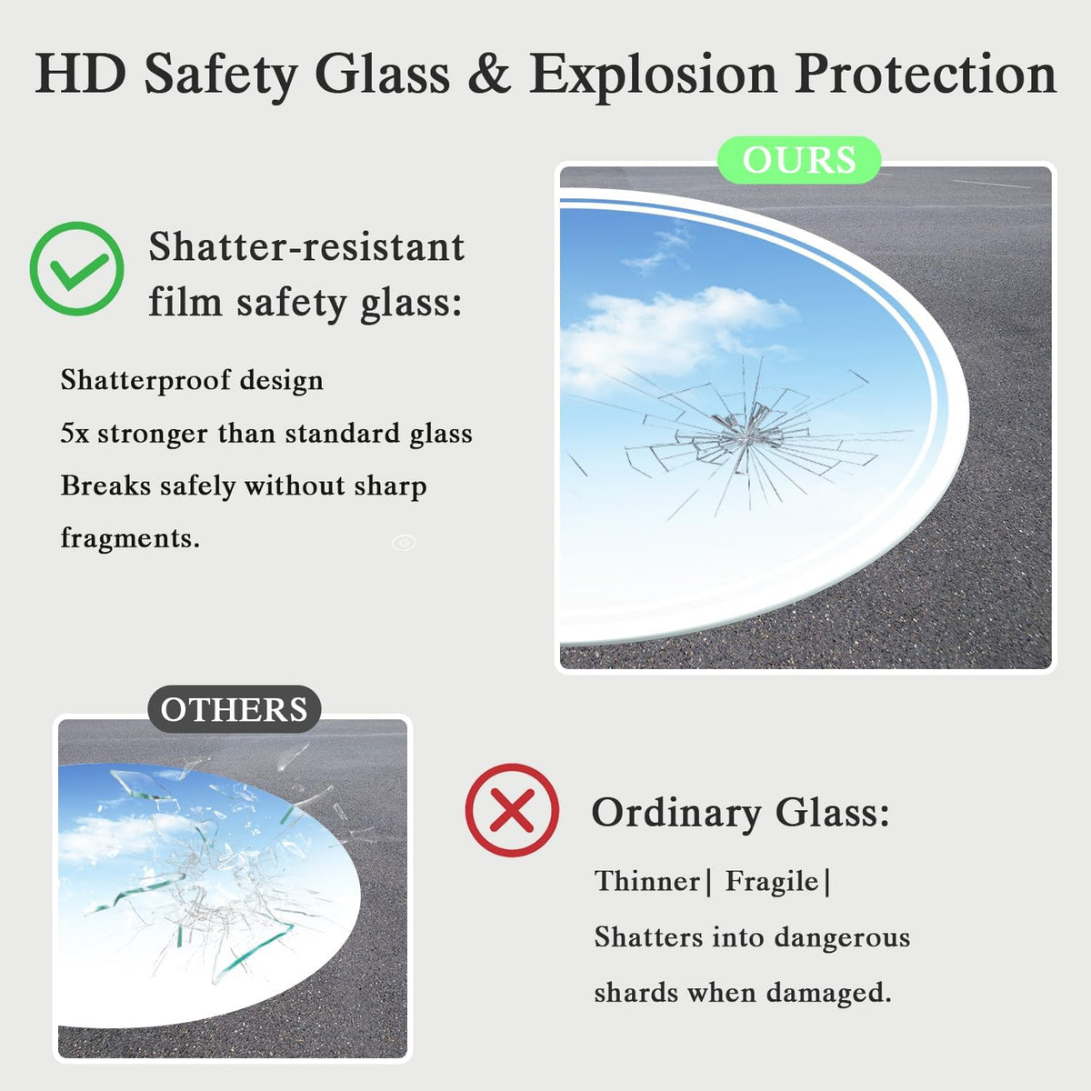 Bathroom Mirror with Lighting - Bathroom Mirror LED with Anti-Fog, Touch Switch, Dimmable, 3 Light Colours, Memory Function, Bathroom Mirror Explosion Protection Wall Mirror - Round 60 cm - Carlat
