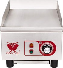 Beeketal professional cast iron grill plates, electric, temperature infinitely adjustable 50-300 °C, stainless steel catering table, electric grill with splash guard and large fat collection container - Carlat