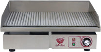 Beeketal professional cast iron grill plates, electric, temperature infinitely adjustable 50-300 °C, stainless steel catering table, electric grill with splash guard and large fat collection container - Carlat