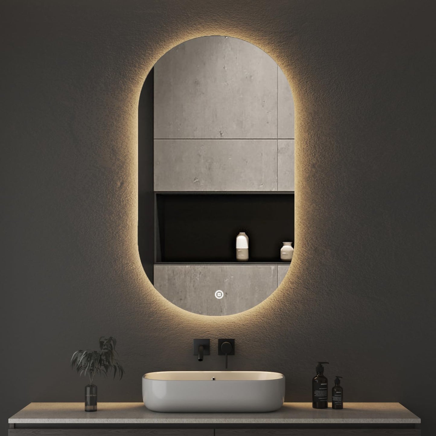 Boromal LED Bathroom Mirror Round with Lighting 60 x 60 cm LED Mirror Round Bathroom Mirror with Lighting Wall Mirror Round with 3 Light Colours Dimmable Touch Switch - Carlat