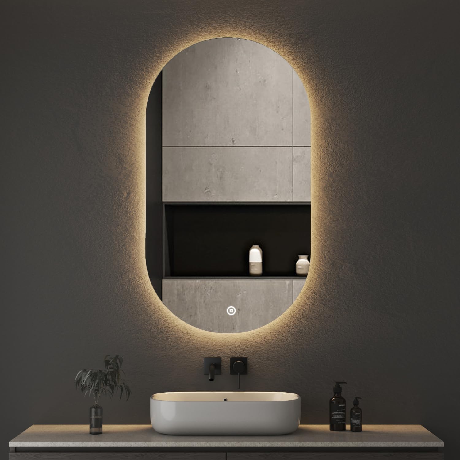 Boromal LED Bathroom Mirror Round with Lighting 60 x 60 cm LED Mirror Round Bathroom Mirror with Lighting Wall Mirror Round with 3 Light Colours Dimmable Touch Switch - Carlat