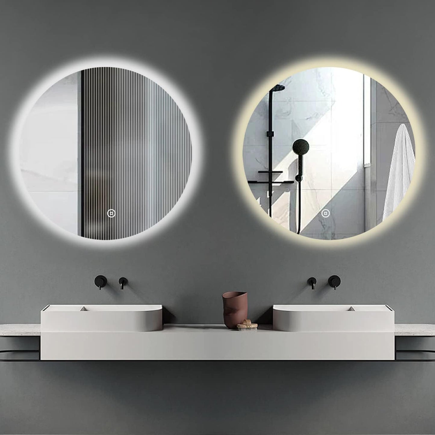 Boromal LED Bathroom Mirror Round with Lighting 60 x 60 cm LED Mirror Round Bathroom Mirror with Lighting Wall Mirror Round with 3 Light Colours Dimmable Touch Switch - Carlat