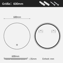 Boromal LED Bathroom Mirror Round with Lighting 60 x 60 cm LED Mirror Round Bathroom Mirror with Lighting Wall Mirror Round with 3 Light Colours Dimmable Touch Switch - Carlat