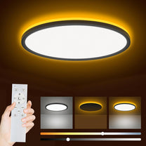Bowfar LED Flat Ceiling Light, 24 W, 3200 lm, Ceiling Light with Remote Control, Dimmable 3000 K - 6500 K, 1800 K Night Light, Amber, Bathroom Lamp for Living Room, Kitchen, Children's Room, Hallway - Carlat