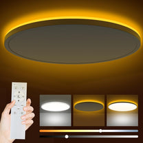 Bowfar LED Flat Ceiling Light, 24 W, 3200 lm, Ceiling Light with Remote Control, Dimmable 3000 K - 6500 K, 1800 K Night Light, Amber, Bathroom Lamp for Living Room, Kitchen, Children's Room, Hallway - Carlat