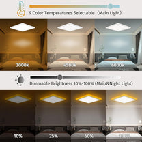 Bowfar LED Flat Ceiling Light, 24 W, 3200 lm, Ceiling Light with Remote Control, Dimmable 3000 K - 6500 K, 1800 K Night Light, Amber, Bathroom Lamp for Living Room, Kitchen, Children's Room, Hallway - Carlat