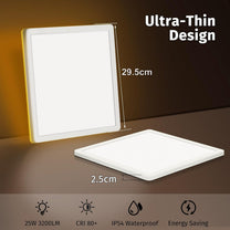 Bowfar LED Flat Ceiling Light, 24 W, 3200 lm, Ceiling Light with Remote Control, Dimmable 3000 K - 6500 K, 1800 K Night Light, Amber, Bathroom Lamp for Living Room, Kitchen, Children's Room, Hallway - Carlat