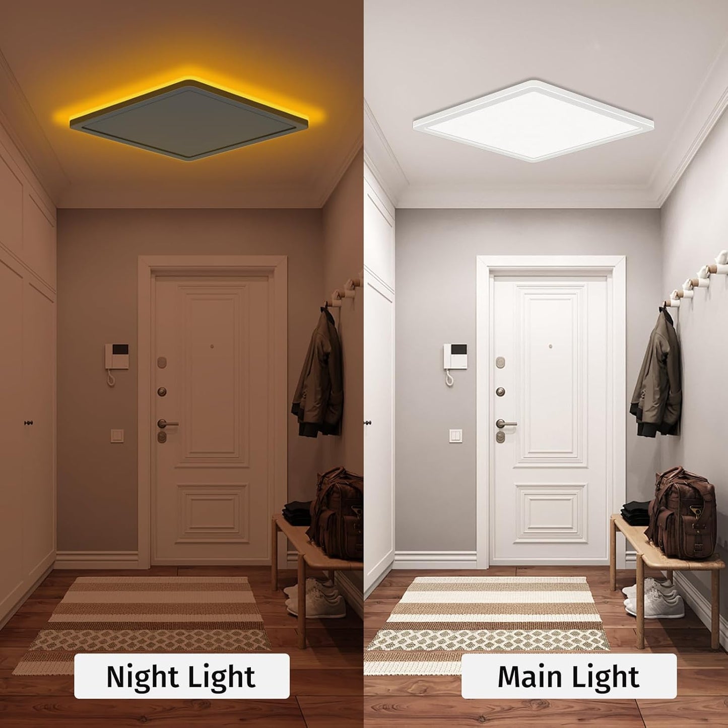 Bowfar LED Flat Ceiling Light, 24 W, 3200 lm, Ceiling Light with Remote Control, Dimmable 3000 K - 6500 K, 1800 K Night Light, Amber, Bathroom Lamp for Living Room, Kitchen, Children's Room, Hallway - Carlat
