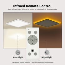 Bowfar LED Flat Ceiling Light, 24 W, 3200 lm, Ceiling Light with Remote Control, Dimmable 3000 K - 6500 K, 1800 K Night Light, Amber, Bathroom Lamp for Living Room, Kitchen, Children's Room, Hallway - Carlat
