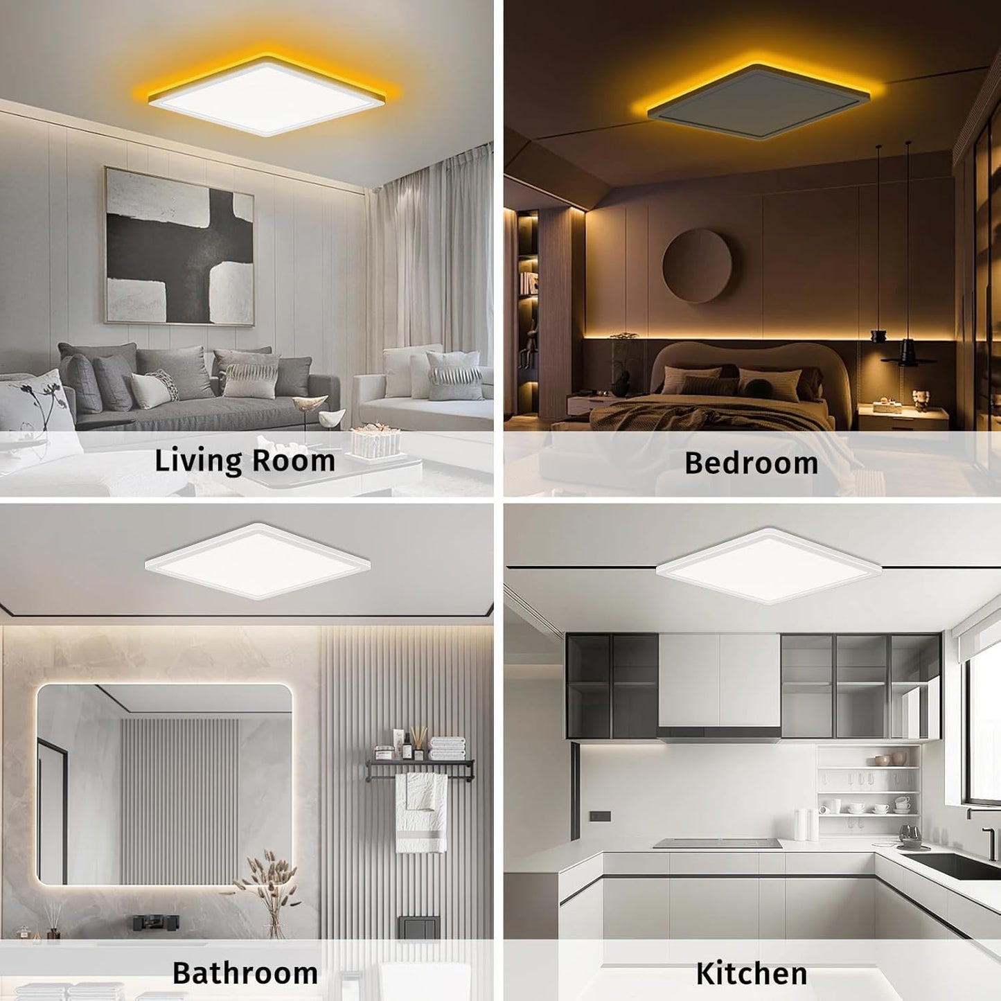Bowfar LED Flat Ceiling Light, 24 W, 3200 lm, Ceiling Light with Remote Control, Dimmable 3000 K - 6500 K, 1800 K Night Light, Amber, Bathroom Lamp for Living Room, Kitchen, Children's Room, Hallway - Carlat