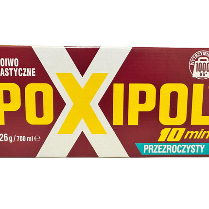 Box of Poxipol plastic welding rod with maroon and yellow design on a white background