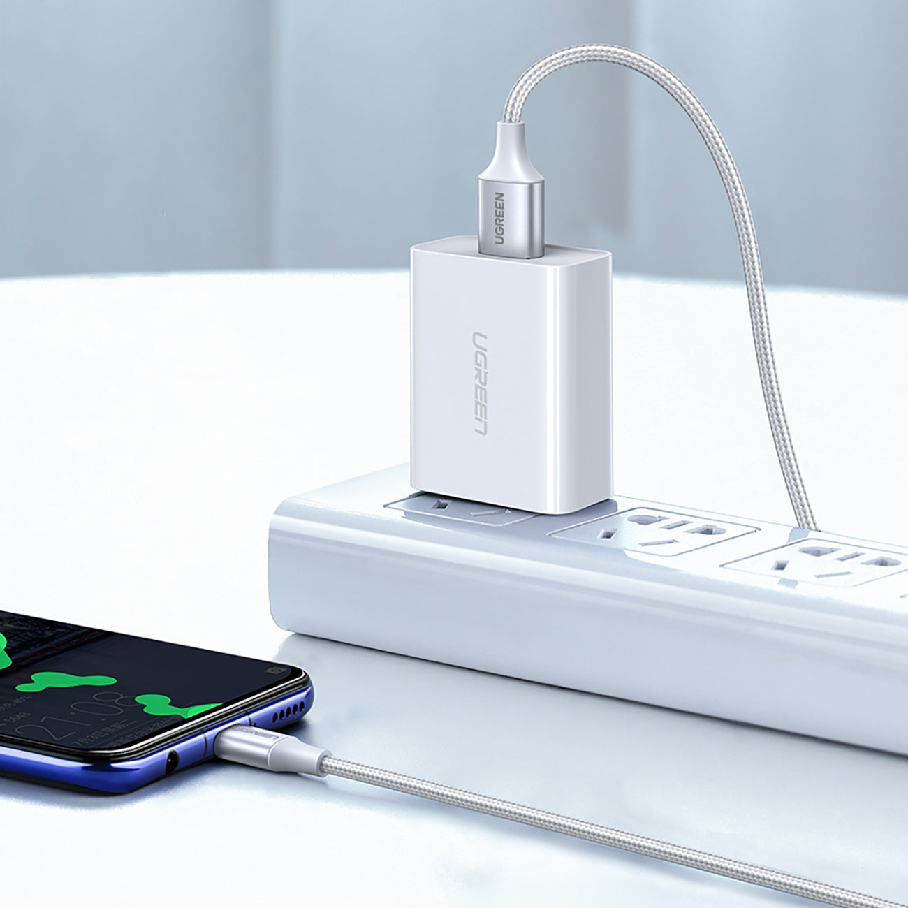 Braided cable USB-A - USB-C QC 3.0 3A 1m - white - Carlat