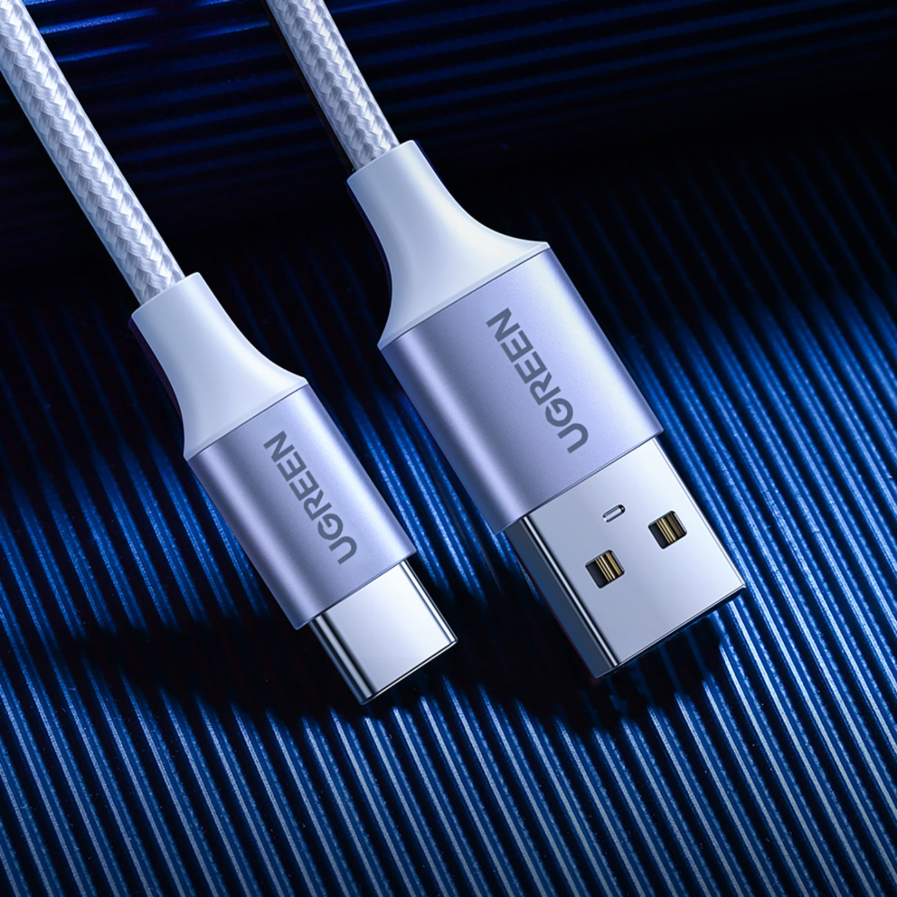 Braided cable USB-A - USB-C QC 3.0 3A 1m - white - Carlat