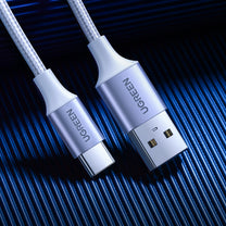 Braided cable USB-A - USB-C QC 3.0 3A 1m - white - Carlat