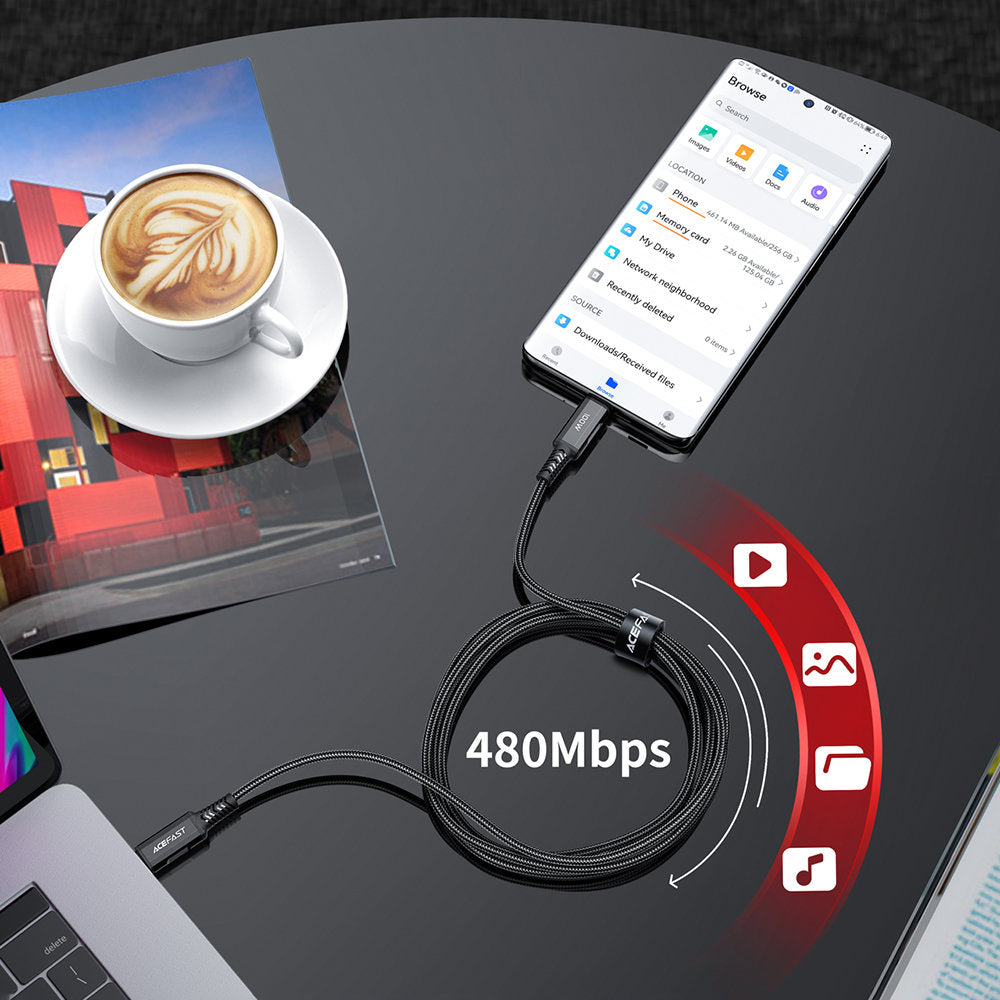 Braided cable USB-C 100W 20V 5A 2m black - Carlat