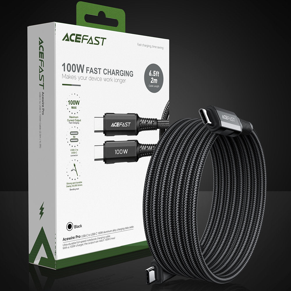 Braided cable USB-C 100W 20V 5A 2m black - Carlat