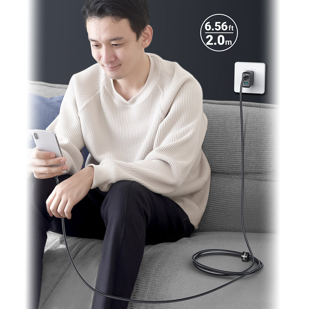 Braided cable USB-C 100W 20V 5A 2m black - Carlat