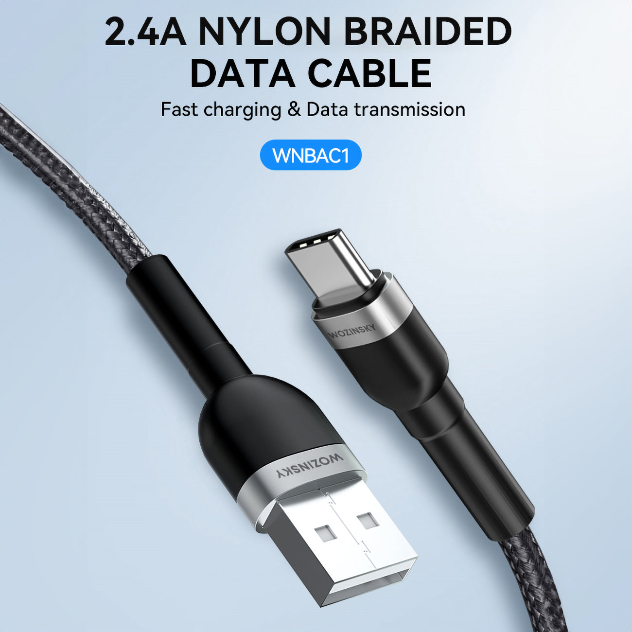 Braided cable USB-C 100W 20V 5A 2m black - Carlat