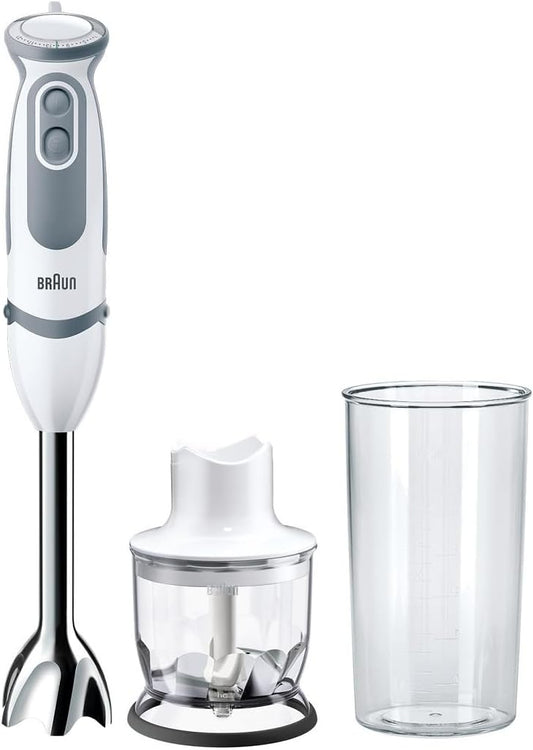 Braun MultiQuick 5 MQ50201M Hand Blender, PowerBell Plus Technology, 21 Speed Levels + Turbo, EasyClick System Plus, Stainless Steel Shaft, 350 ml Chopper & 600 ml Cup, 1000 W, White - Carlat