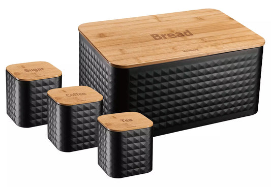 Bread Bags – Steel-bamboo bread box with containers, black Klausberg - Carlat
