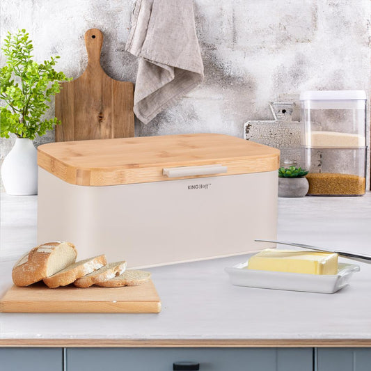 Bread – Bread box, beige, with a bamboo lid, Kinghoff, KH-1928 - Carlat