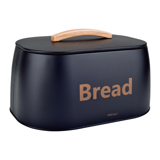Bread box, metal, wooden handle, 34x24x18.5 cm, black, Kinghoff, KH-1946 - Carlat
