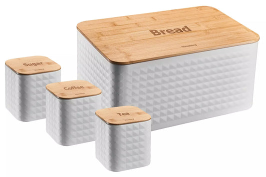 Bread box with a set of steel-bamboo containers, white Klausberg - Carlat